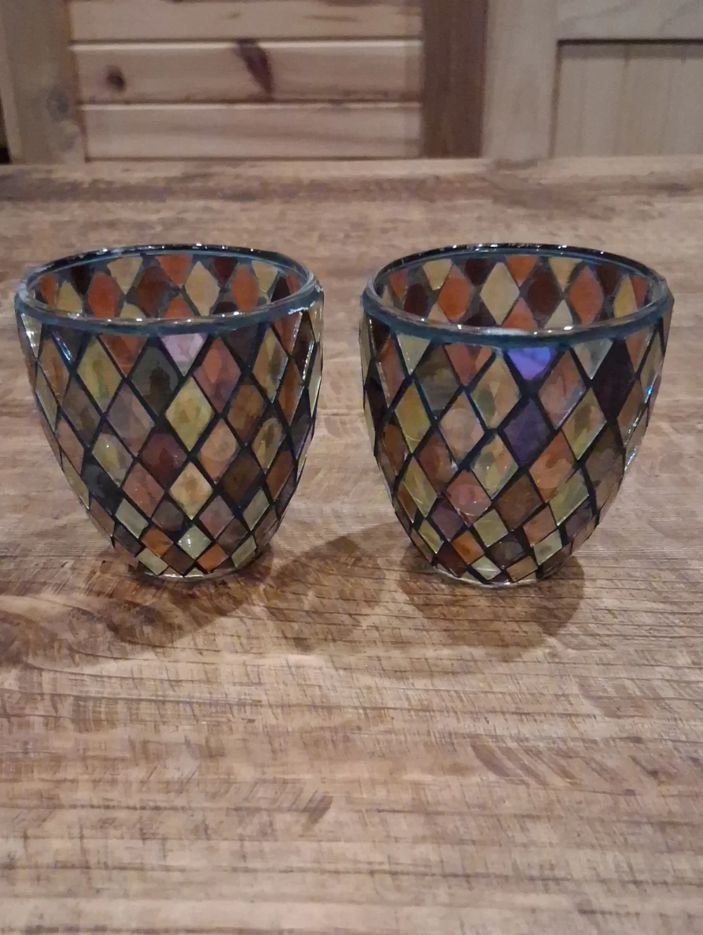 Vintage Mosaic Glass Votive Holders – Iridescent Multicolor (Brand Unbranded)